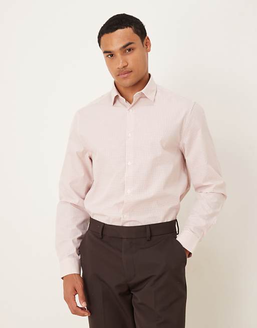 DESIGN formal check regular shirt in pink