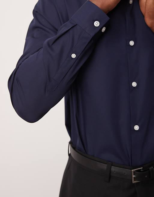 DESIGN Formal Easy Iron Poplin Regular Shirt In Navy