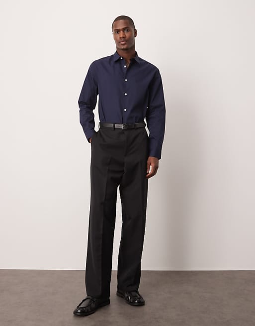 DESIGN Formal Easy Iron Poplin Regular Shirt In Navy