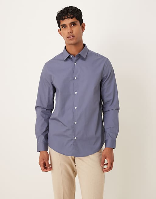 DESIGN Formal Easy Iron Poplin Regular Shirt In Steel Blue