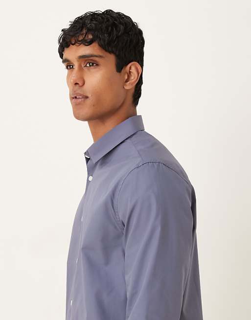 DESIGN Formal Easy Iron Poplin Regular Shirt In Steel Blue