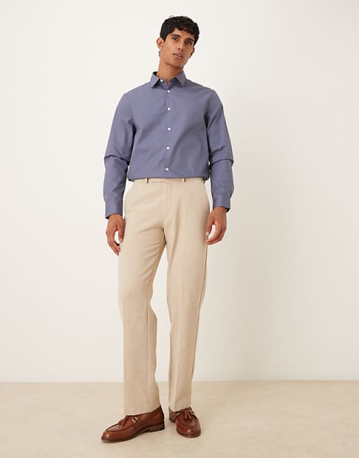DESIGN formal easy iron poplin regular shirt in steel blue