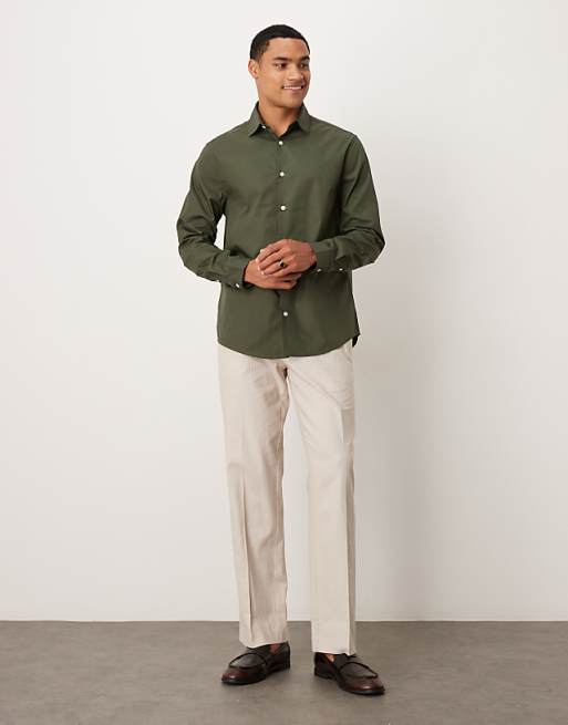 DESIGN Formal Easy Iron Poplin Regular Shirt In Dark Green