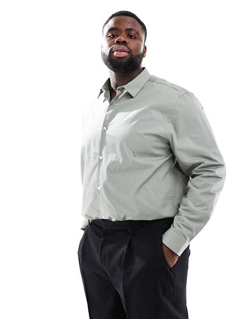 DESIGN Formal Easy Iron Poplin Regular Shirt In Dark Sage