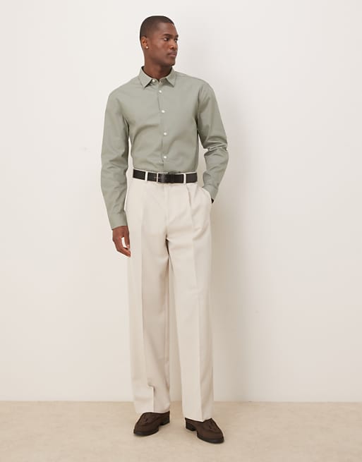 DESIGN Formal Easy Iron Poplin Regular Shirt In Dark Sage