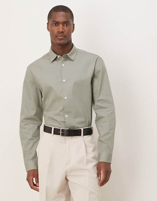 DESIGN formal easy iron poplin regular shirt in dark sage
