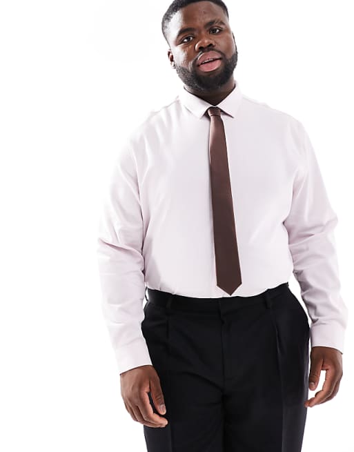 DESIGN Formal Easy Iron Regular Textured Shirt With Concealed Buttons In Pink