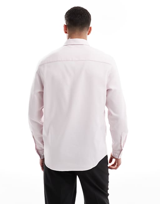 DESIGN Formal Easy Iron Regular Textured Shirt With Concealed Buttons In Pink