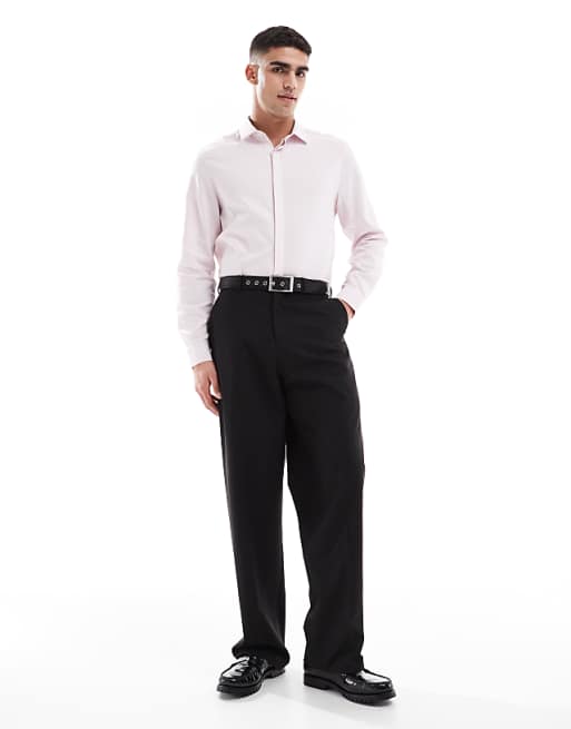 DESIGN Formal Easy Iron Regular Textured Shirt With Concealed Buttons In Pink