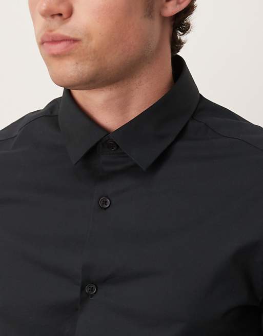 DESIGN Formal Easy Iron Skinny Poplin Regular Shirt In Black