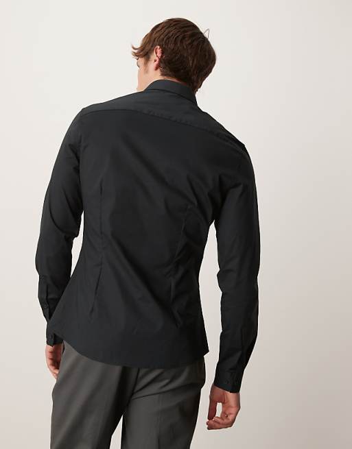 DESIGN Formal Easy Iron Skinny Poplin Regular Shirt In Black