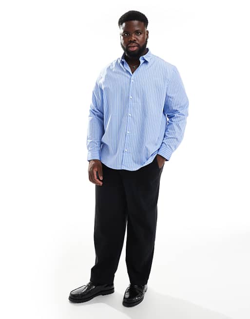 DESIGN Formal Easy Iron Stripe Regular Shirt In Light Blue