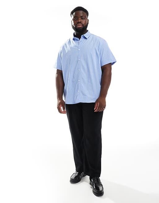 DESIGN Formal Easy Iron Stripe Regular Shirt In Blue