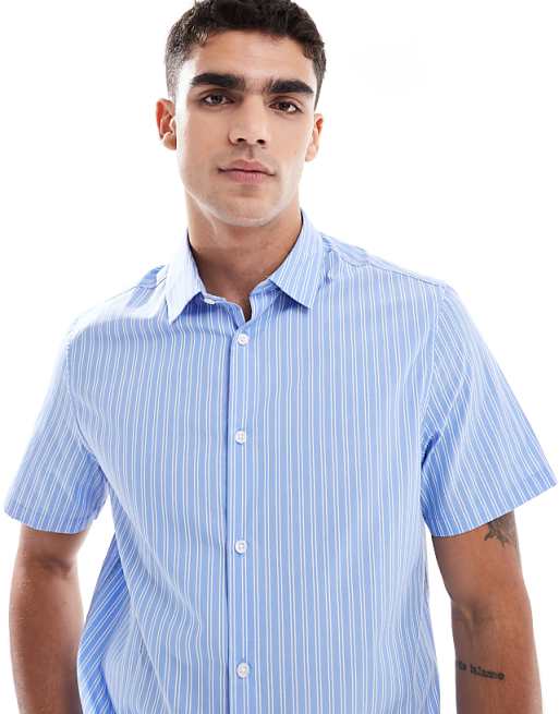 DESIGN Formal Easy Iron Stripe Regular Shirt In Blue