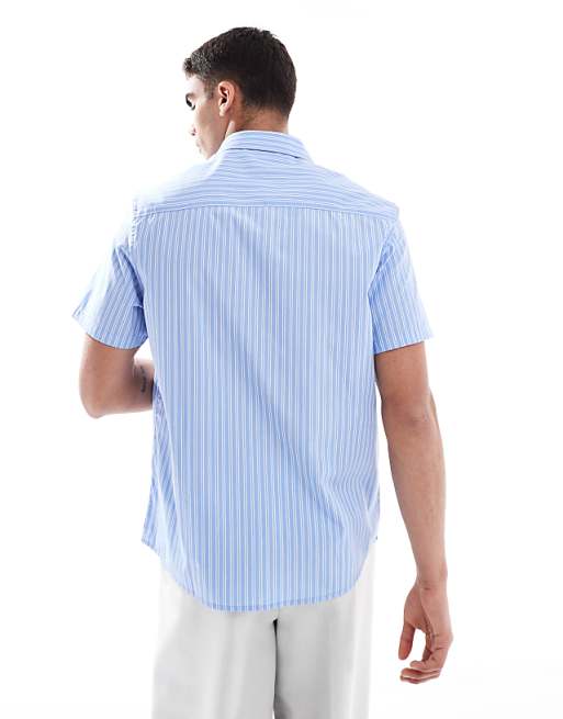 DESIGN Formal Easy Iron Stripe Regular Shirt In Blue