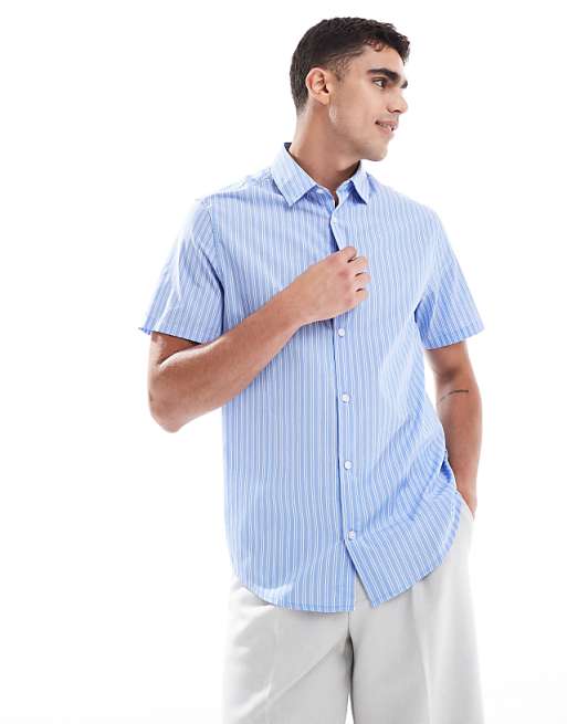 DESIGN formal easy iron stripe regular shirt in blue