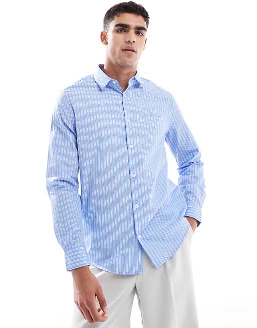 DESIGN formal easy iron stripe regular shirt in light blue