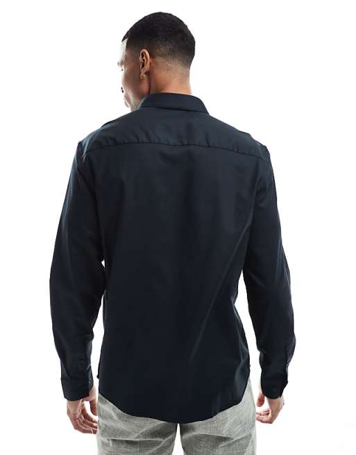 DESIGN Formal Easy Iron Twill Regular Shirt In Black