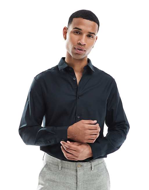 DESIGN formal easy iron twill regular shirt in black