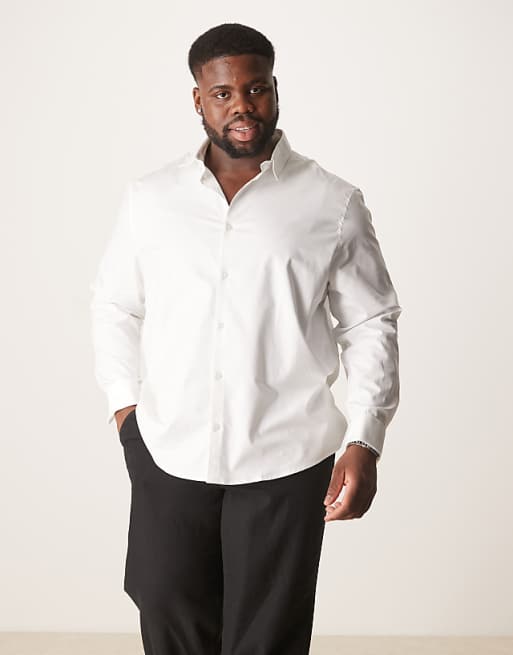 DESIGN Formal Easy Iron Twill Regular Shirt With Double Cuff In White