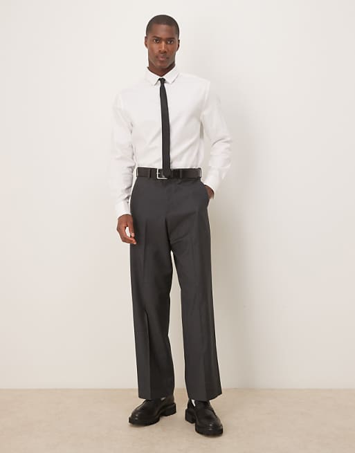 DESIGN Formal Easy Iron Twill Regular Shirt With Double Cuff In White