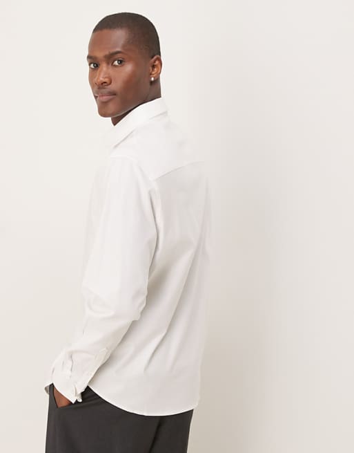 DESIGN Formal Easy Iron Twill Regular Shirt With Double Cuff In White