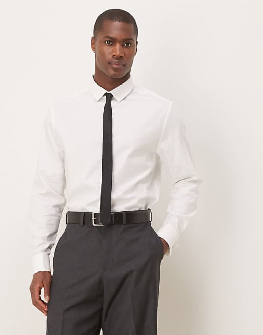DESIGN formal easy iron twill regular shirt with double cuff in white