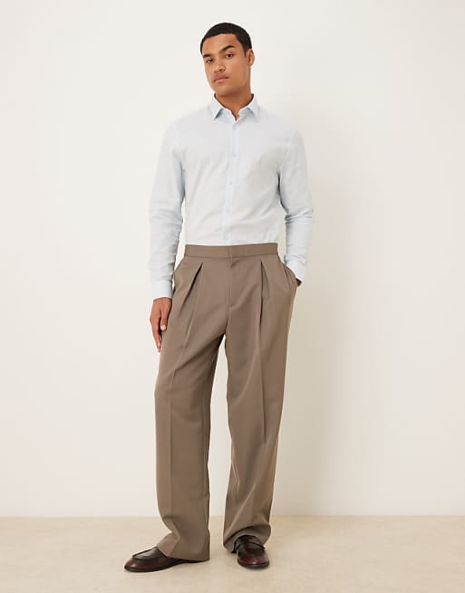 DESIGN Formal Linen Blend Regular Shirt In Blue