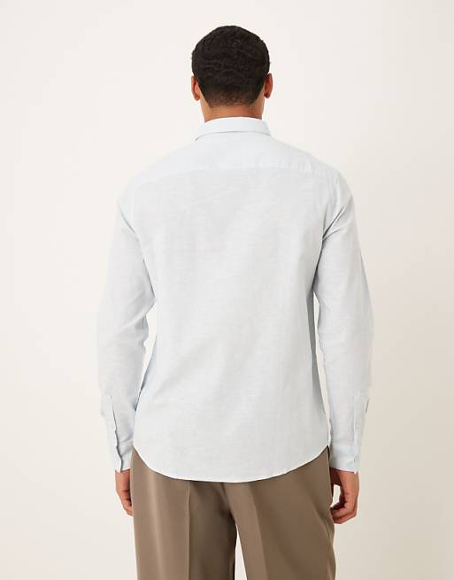 DESIGN Formal Linen Blend Regular Shirt In Blue