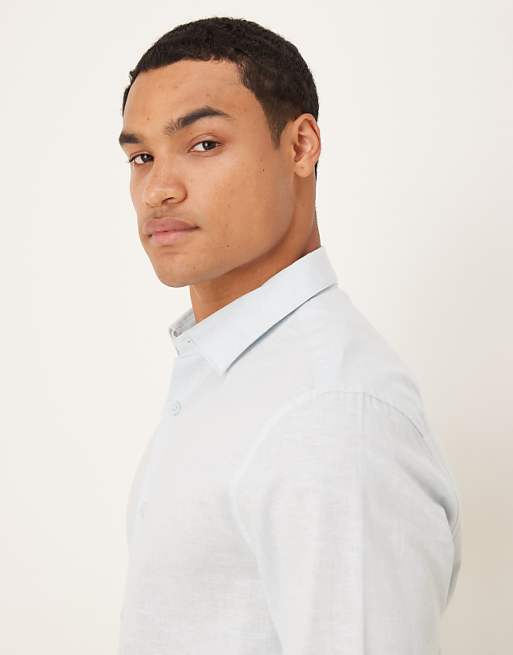 DESIGN Formal Linen Blend Regular Shirt In Blue