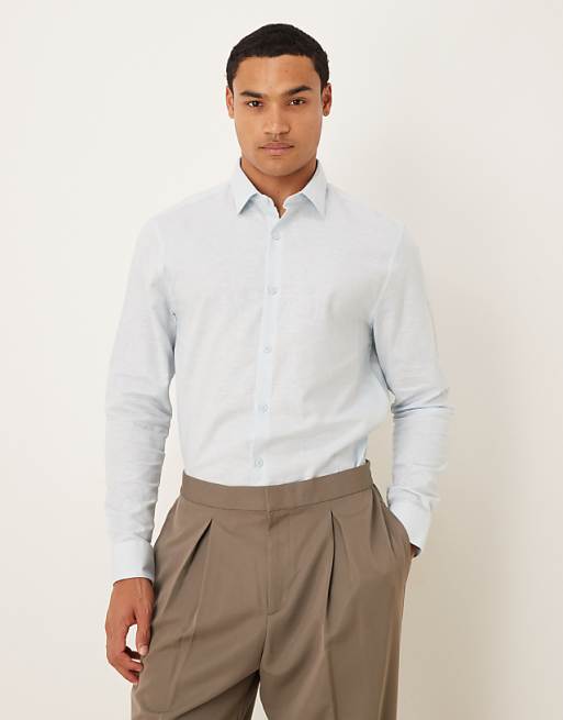 DESIGN formal linen blend regular shirt in blue