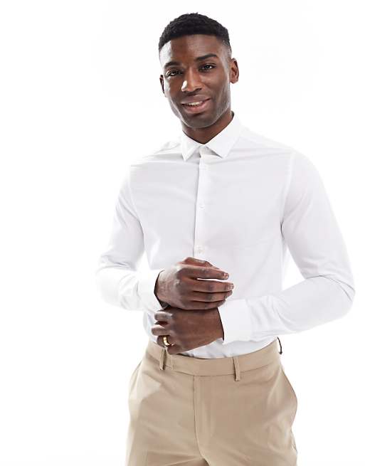 DESIGN formal textured regular shirt in white