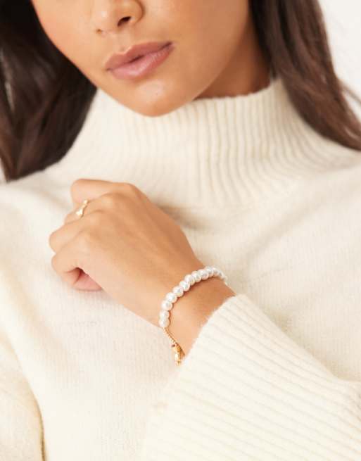 DESIGN Friendship Bracelet With Faux Freshwater Pearls In Gold Tone