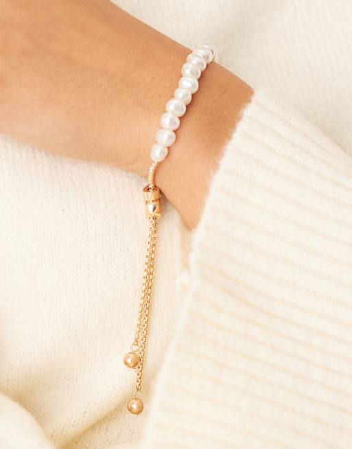 DESIGN friendship bracelet with faux freshwater pearls in gold tone