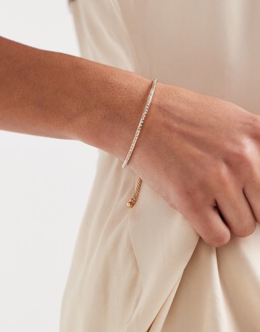 DESIGN Friendship Bracelet With Toggle Detail And Crystal Embellishment In Gold Tone With Gift Bag
