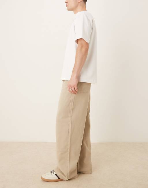 DESIGN Garment Dye Super Baggy Carpenter Jeans In Beige