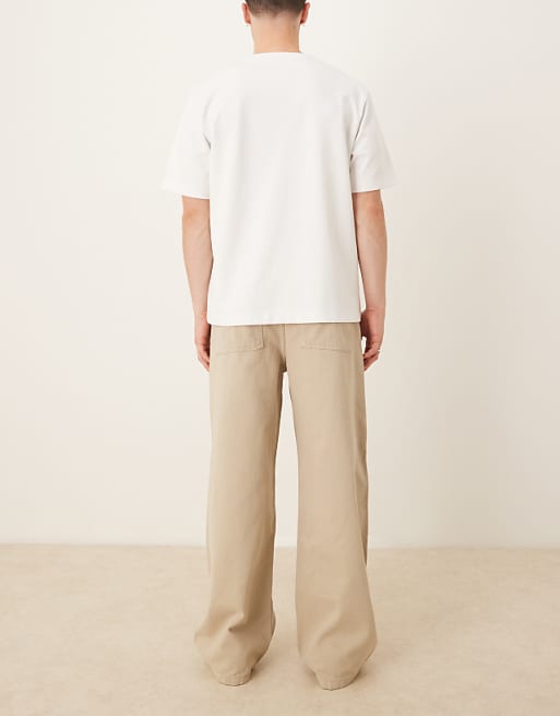 DESIGN Garment Dye Super Baggy Carpenter Jeans In Beige