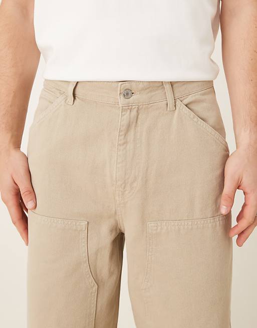 DESIGN Garment Dye Super Baggy Carpenter Jeans In Beige
