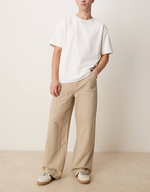 DESIGN garment dye super baggy carpenter jeans in beige