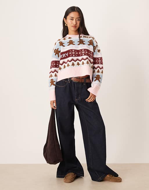 DESIGN Gingerbread Patterned Jumper In Blue