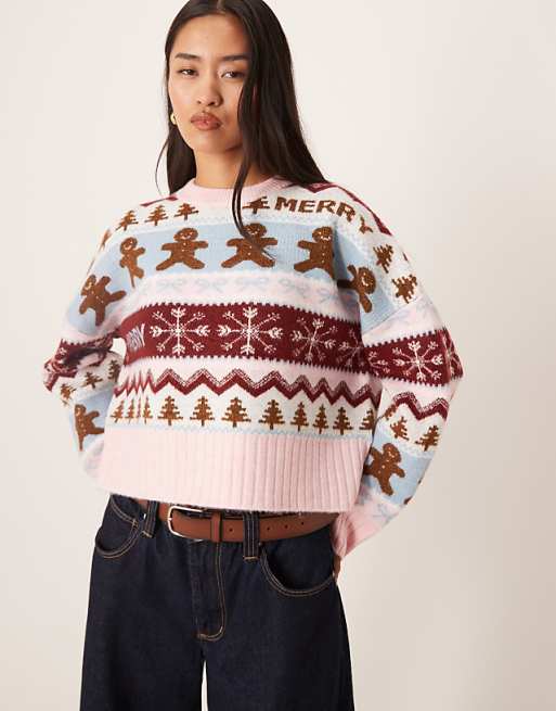 DESIGN Gingerbread Patterned Jumper In Blue