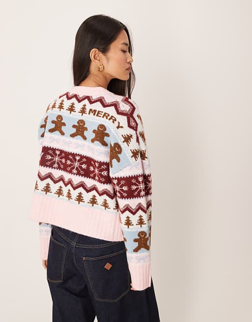 DESIGN Gingerbread Patterned Jumper In Blue