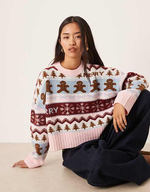 DESIGN gingerbread patterned jumper in blue