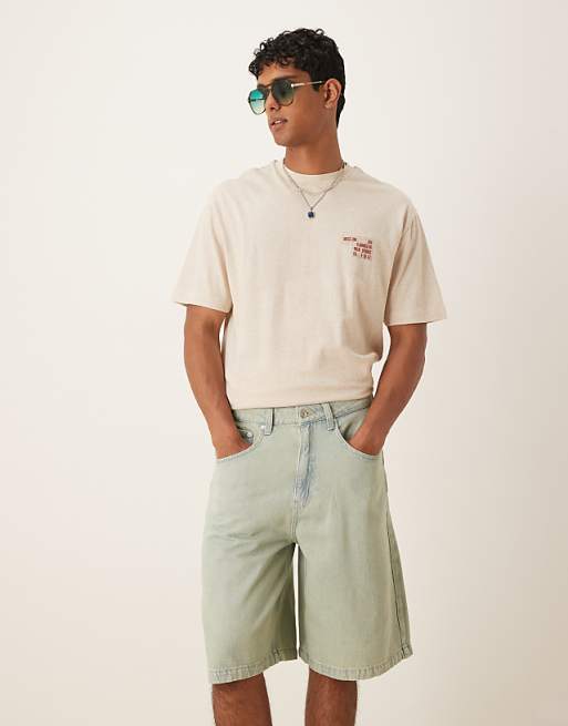 DESIGN green tint denim jorts