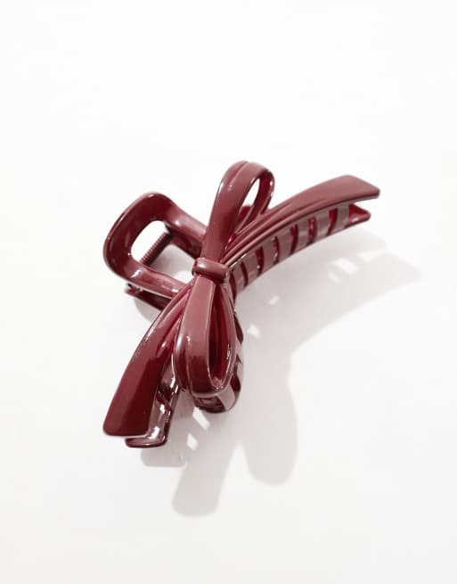 DESIGN Hair Claw With Bow Design In Burgundy