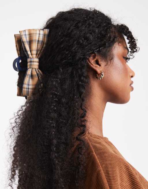DESIGN Hair Claw With Check Tartan Bow Detail In Yellow
