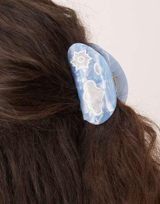 DESIGN Hair Claw With Cloud Details In Blue