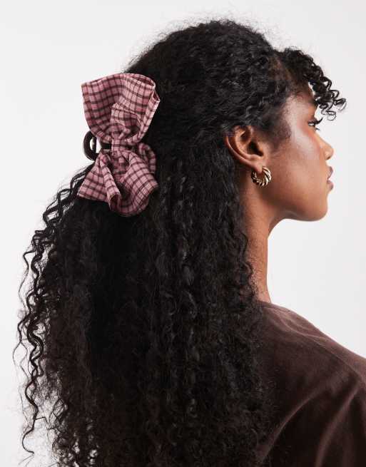DESIGN Hair Claw With Pink Gathered Check Fabric Detail