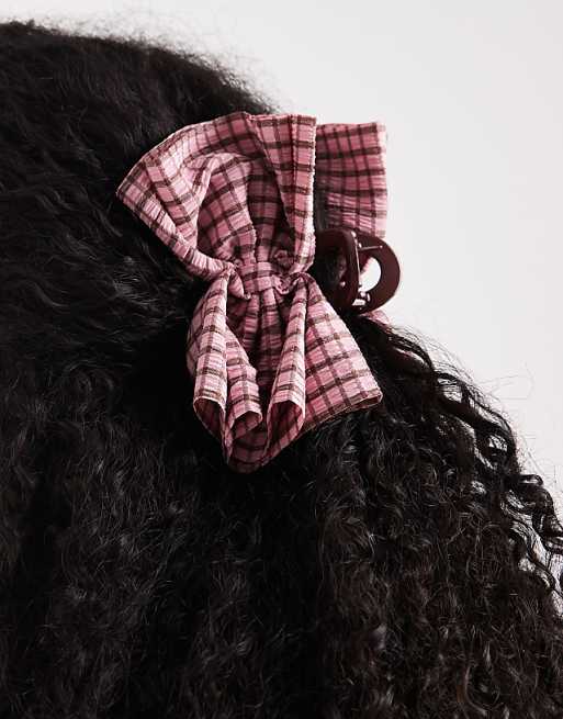 DESIGN hair claw with pink gathered check fabric detail