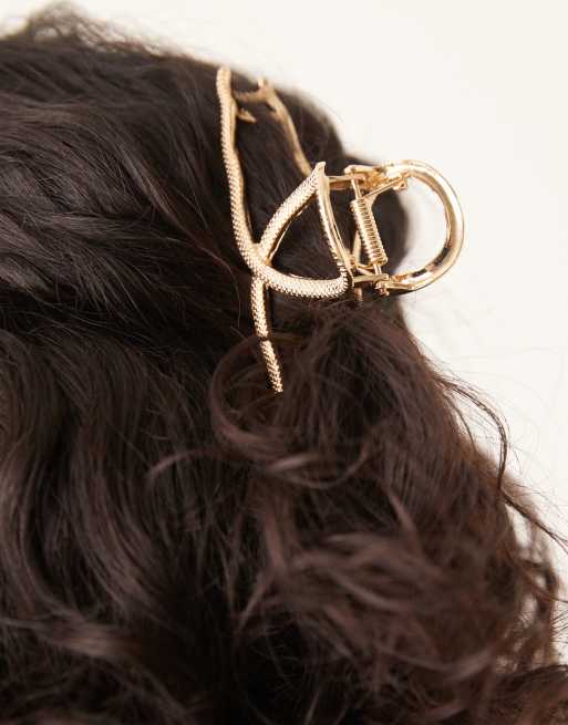 DESIGN Hair Claw With Snake Design In Gold Tone